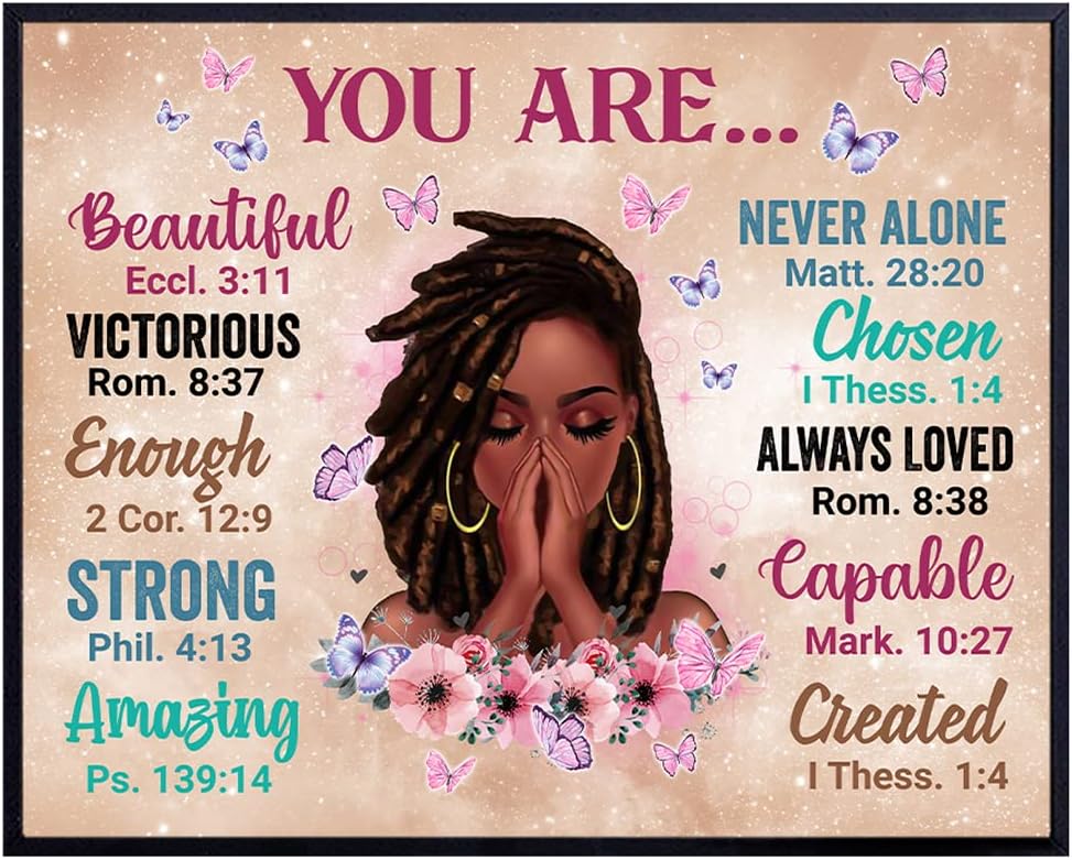 African American Wall Art - Christian Gifts for Women, African Americans, Black women - Inspiration Black Art - spiritual Scripture Christian Wall Decor- Black Girl Magic Poster - Bible Verse Wall Art