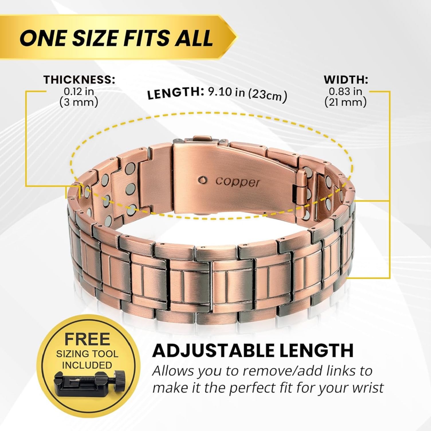 Bracelet Magnétique En Cuivre Pur Pour Homme - 6 Aimants 3500 Gauss - Neuf Avec étiquettes