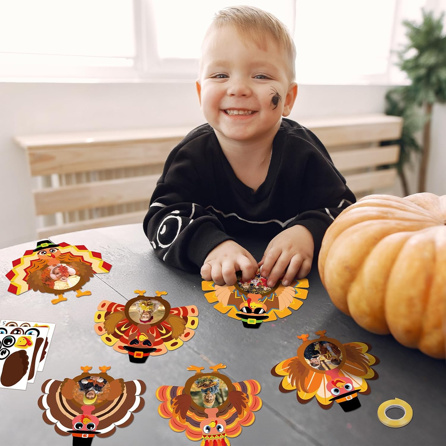 36pcs Thanksgiving Crafts for Kids – Fall Turkey DIY Picture Frame, Thankful Paper Cutouts with Photo Kit for Classroom Bulletin Board Decorations