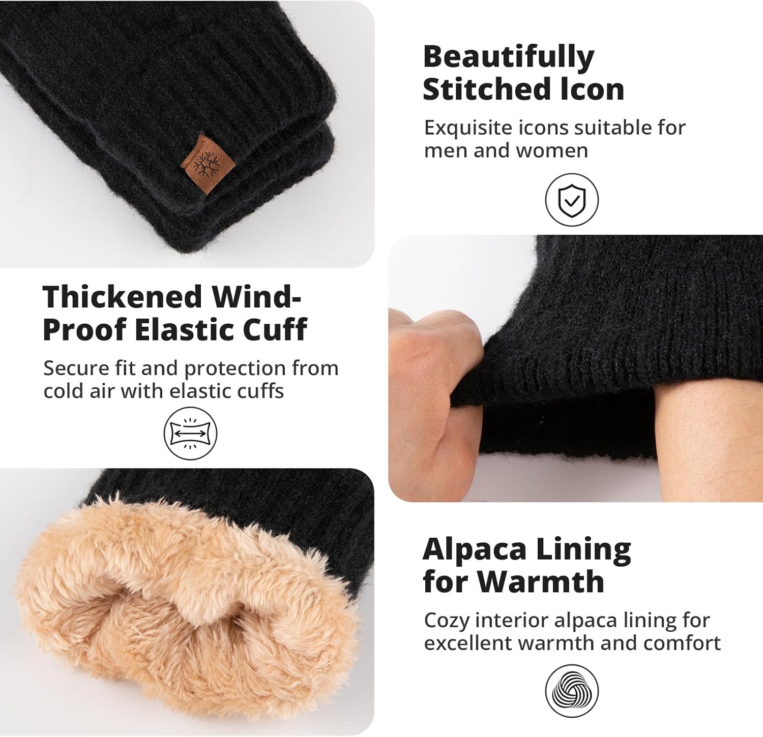 Winter Gloves for Men Cold Weather Warm Touch Screen Knit Lining Thermal Elastic Mittens for Running Driving - Image 3