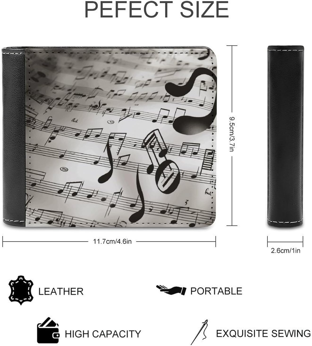 Music Notes Print Bifold Walle Leather Wallets image 2