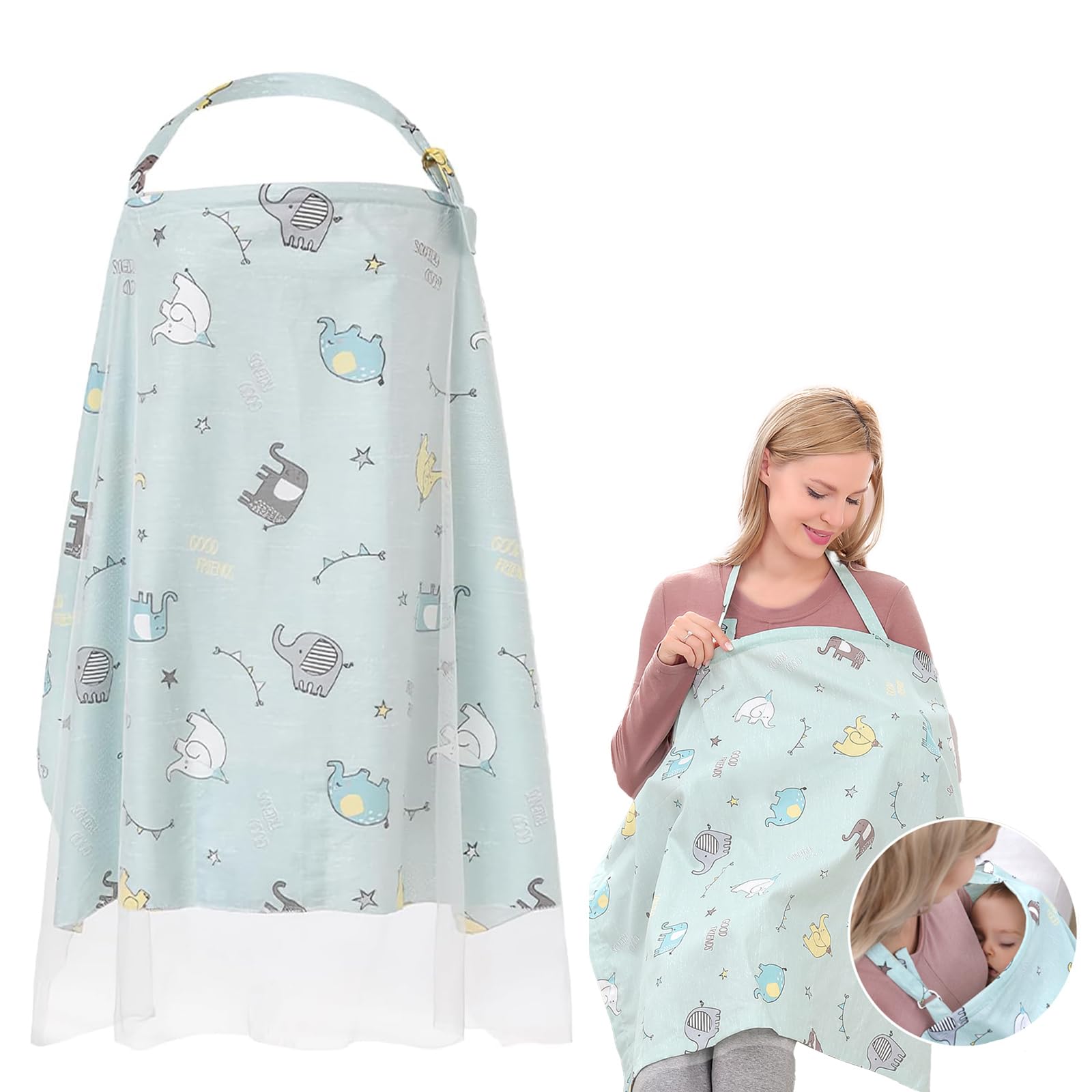 Stilltuch für Unterwegs, Stillschal Baumwolle Stillschürze Mehrzweck Stillcover, Breastfeeding Cover Stilltuch Musselin?Stilltücher & -Schals Nursing Cover for Breastfeeding (Blaues Elefantenmuster)