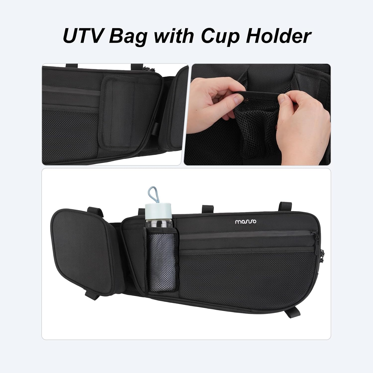 MOSISO 2 Pack X3 Door Bags Compatible with Can Am Maverick X3 and Max 2017-2025 Models, UTV Side Storage Organizer Bags with Cup Holder & Removable Knee Pad, Black