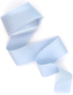 Light blue 1 inch wide 5 yds frayed edges handmade cotton ribbon hand dyed for Rustic wedding invitation ties favors gift wrapping Party decor bows Florist Bouquet supplies Flat lay props