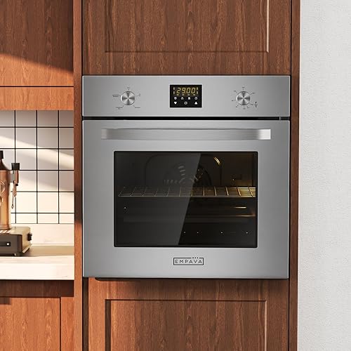 Miniatura 7 de Empava Horno de pared de gas individual con funciones de asador para hornear, controles mecánicos, temporizador digital, ventilador de convección en