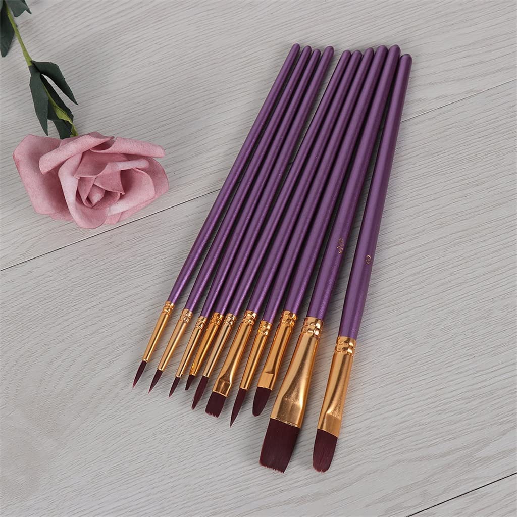 Juego de Pinceles de Pintura, 10 Piezas/Juego de Pinceles de Acuarela, Pinceles de Nailon para el Cabello, Pincel de Pintura al óleo para Artista, Arte Profesional de Bricolaje (púrpura, 10 Piezas)