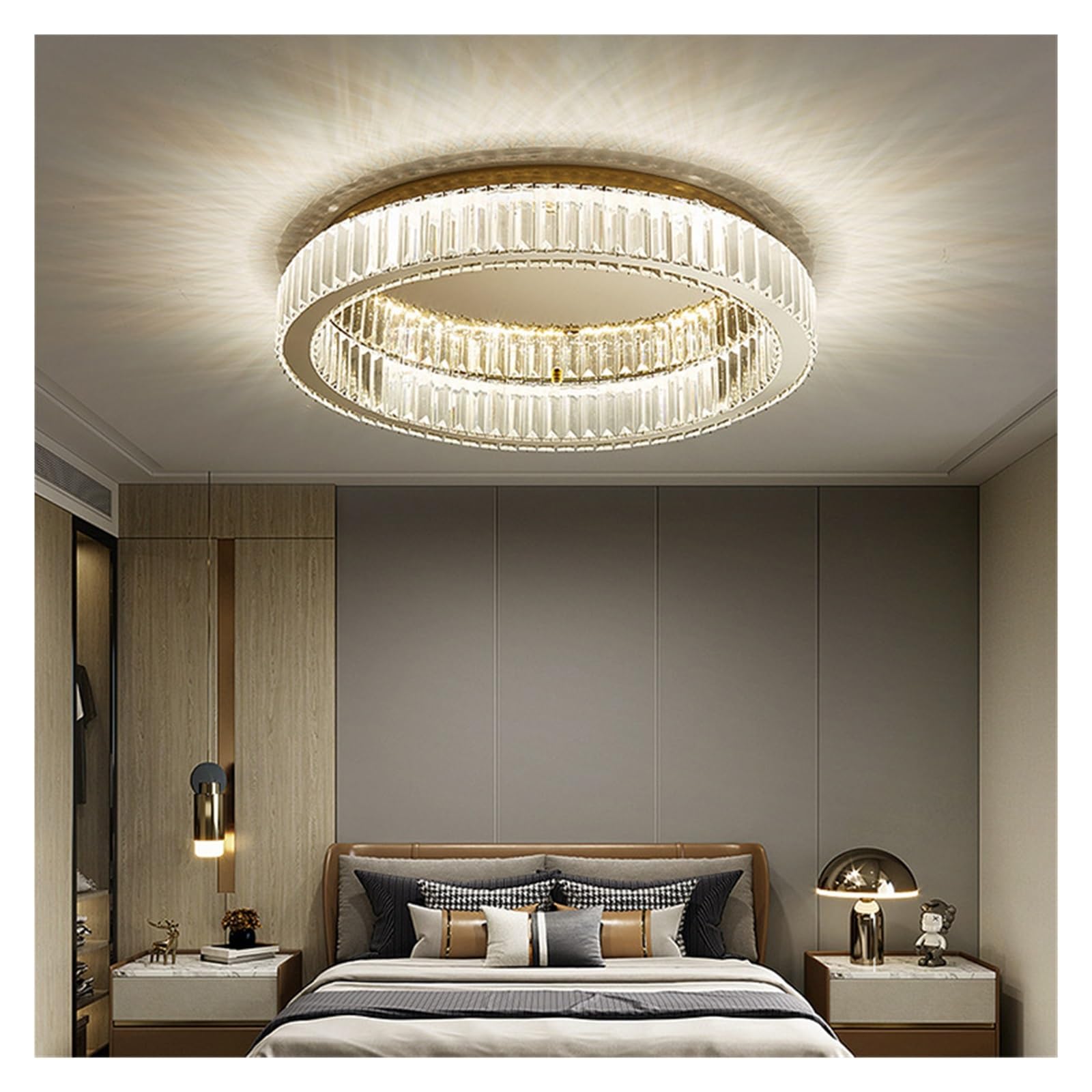 ZTCHSENZT Modern Simple Crystal Circle Lamp Ceiling Chandelier Living Room Bedroom Study Decorative Led Indoor Light,Lighting Wall Sconce,Gold-50cm