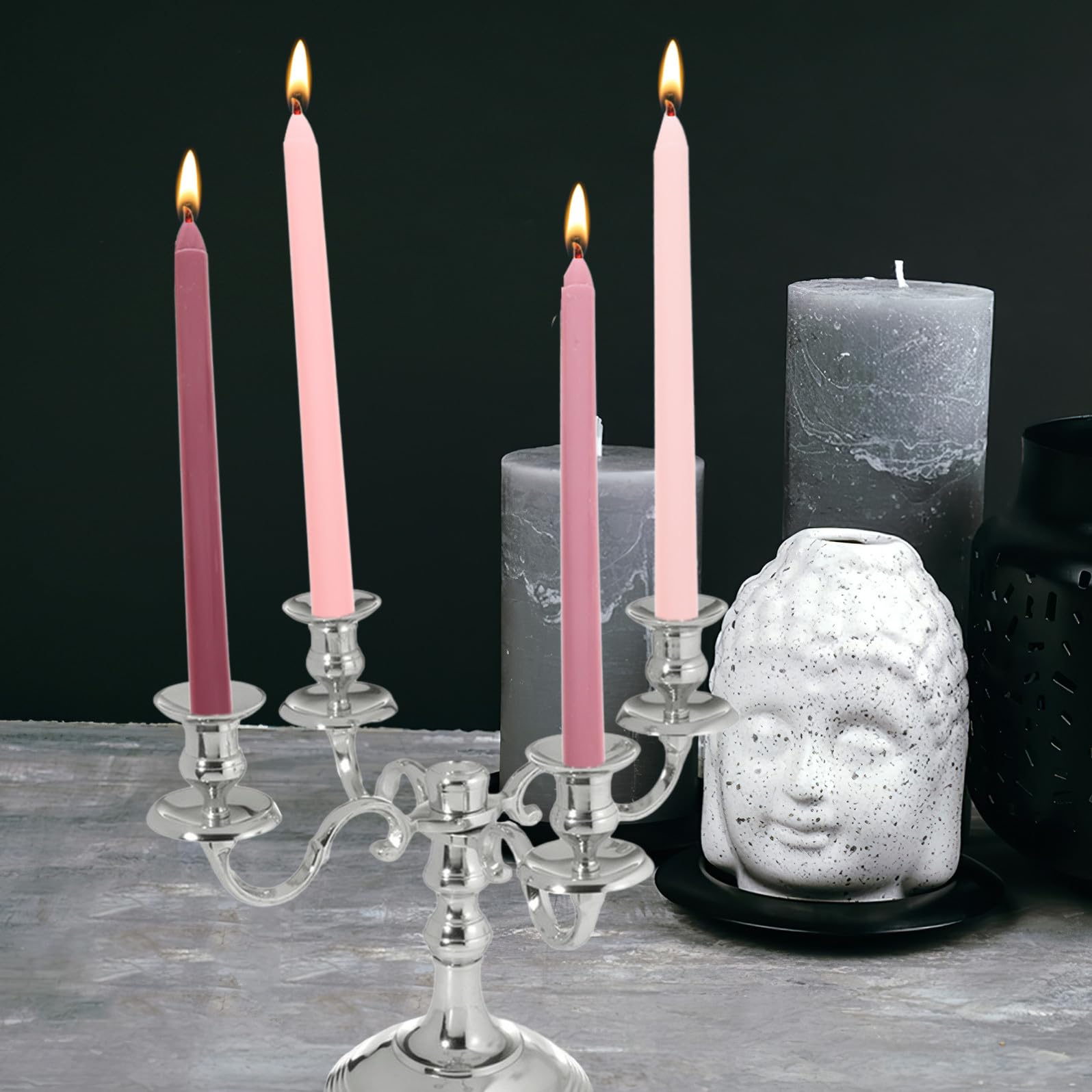Candele Profumate a Palo lungo Decorate per Matrimoni, Luce Decorativa Romantica per Sala da Pranzo, Paraffina senza Fumo, Set da 4 Pezzi, Fragranza Rosa Morbida