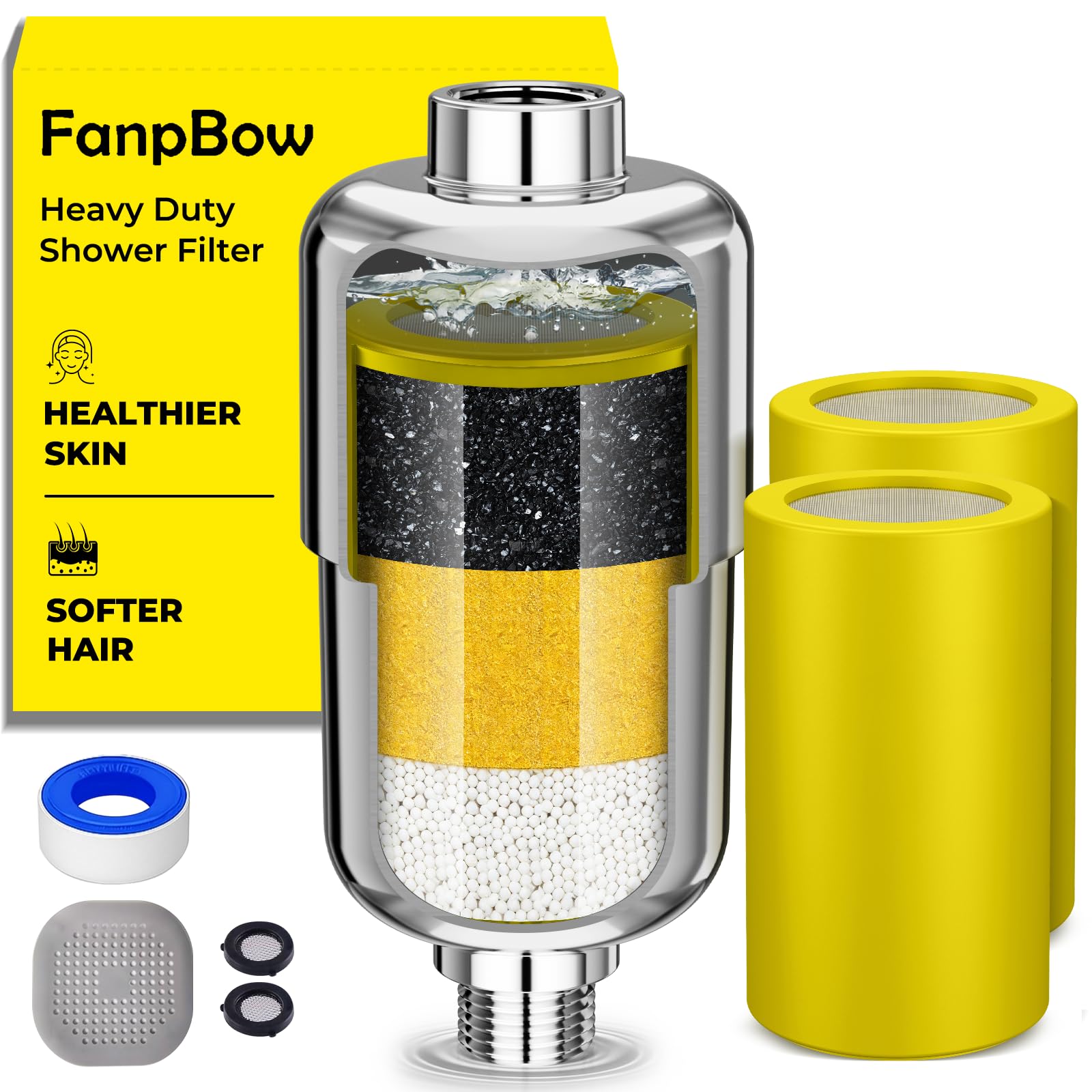 Filtro de Ducha de Alta Resistencia, Paquete de 2 Cartuchos – Elimina hasta el 99% del Cloro, Flúor, Metales Pesados e Impurezas del Agua Dura – Piel Más Saludable y Cabello Más Suave