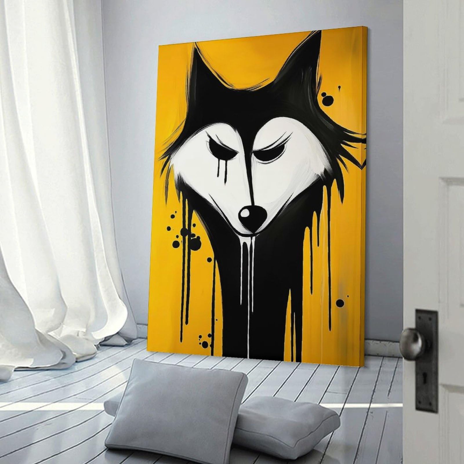 Junmoney Dripping Wolf Painting Room Decor Wall Art, 12x18inch(30x45cm), for Office, Study Or Home Workspace, A Smart Decor Choice for Study Walls