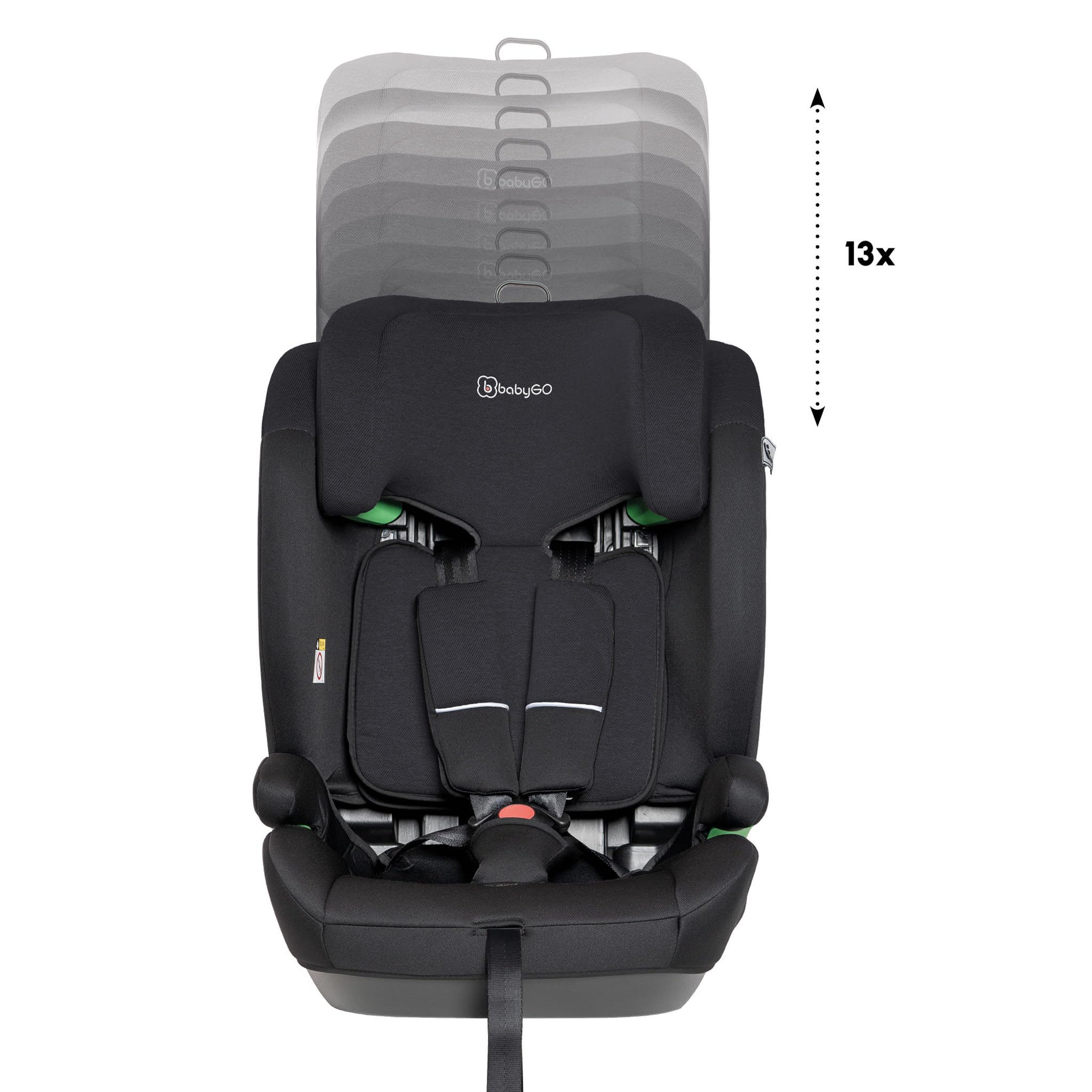 babyGO Lumo Kindersitz nach neuer I-Size Norm - Kindersitz/Autositz für Kinder (76-150 cm) Schwarz