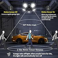 Vista 2 de Paquete de 2 luces LED de garaje, sensor de movimiento de 150 W, 15000 lúmenes, ultra brillantes, activadas por movimiento, con 5 paneles ajustables