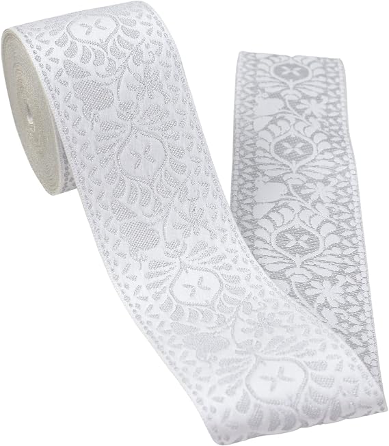 Boho Jacquard Ribbon Floral Ribbon Silver Embroidery Jacquard Trim for Sewing, Handmade Bag, Clothing Decoration AIETSYEI
