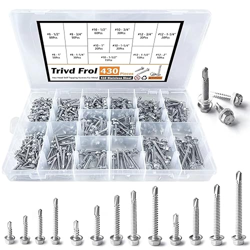 Tornillos TEK autoperforantes de acero inoxidable 410, 430 tornillos autoperforantes de cabeza hexagonal #8#10#12 para metal, longitud de 1/2" a 2"