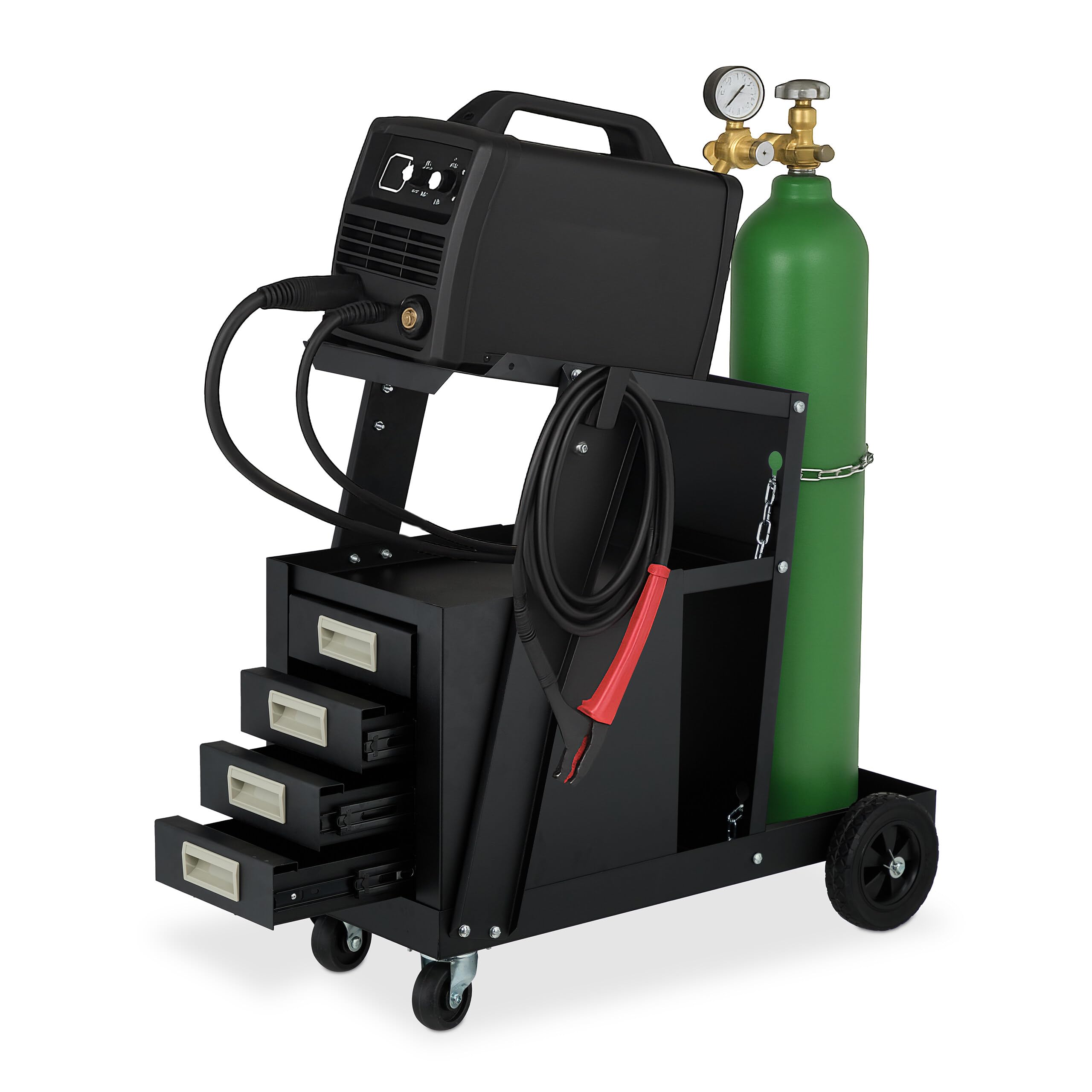 Relaxdays Black Welding Cart, 4 Drawers, 2 Shelves, Up To 110 Kg, Hxwxd: 70 X 38 X 71 Cm, Steel, Mobile Welding Trolley,