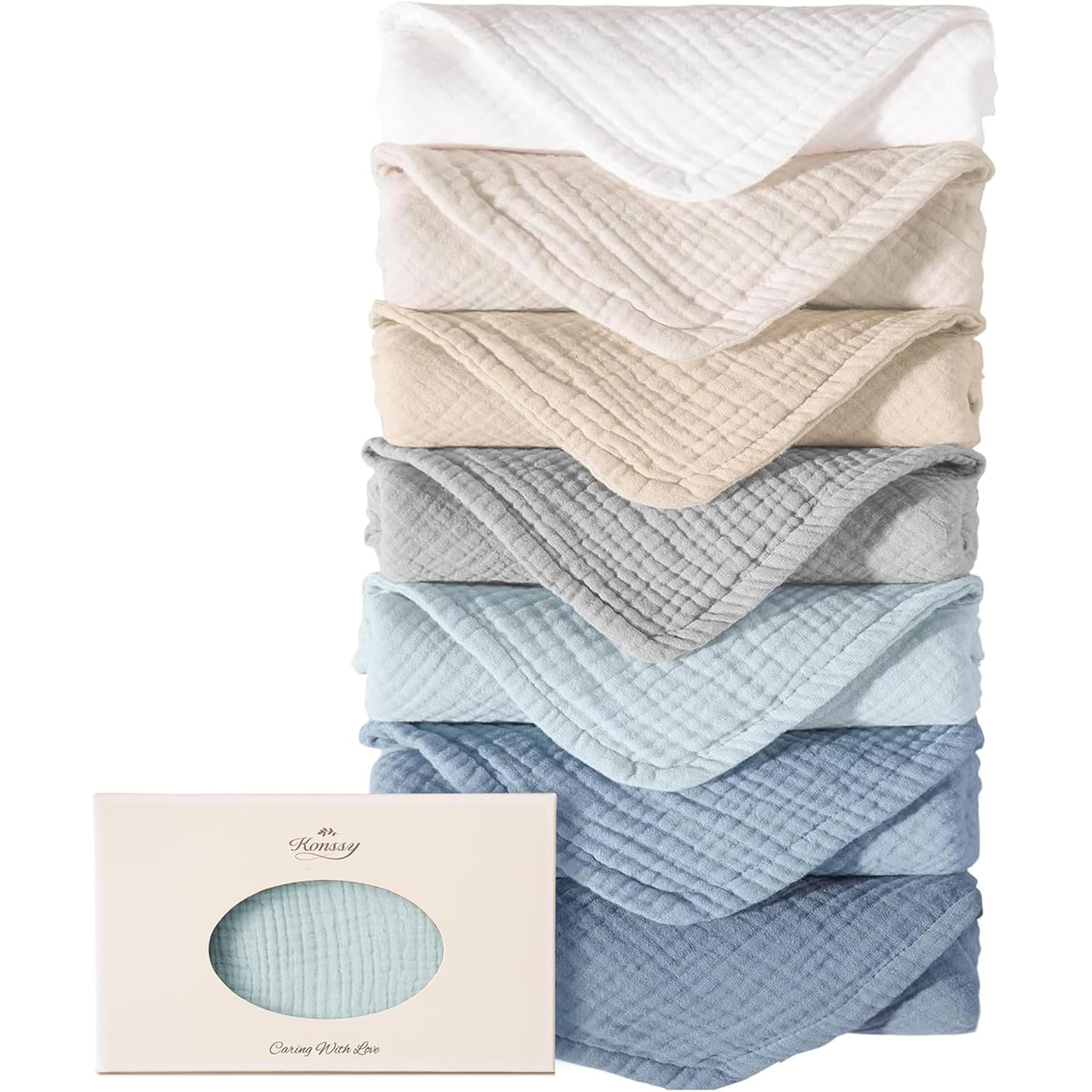 Konssy Muslin Baby Burp Cloths Sets for Unisex- 7 Pack Soft 100% Cotton Burping Clothes for Newborn，Baby Girls and Boys-image-39