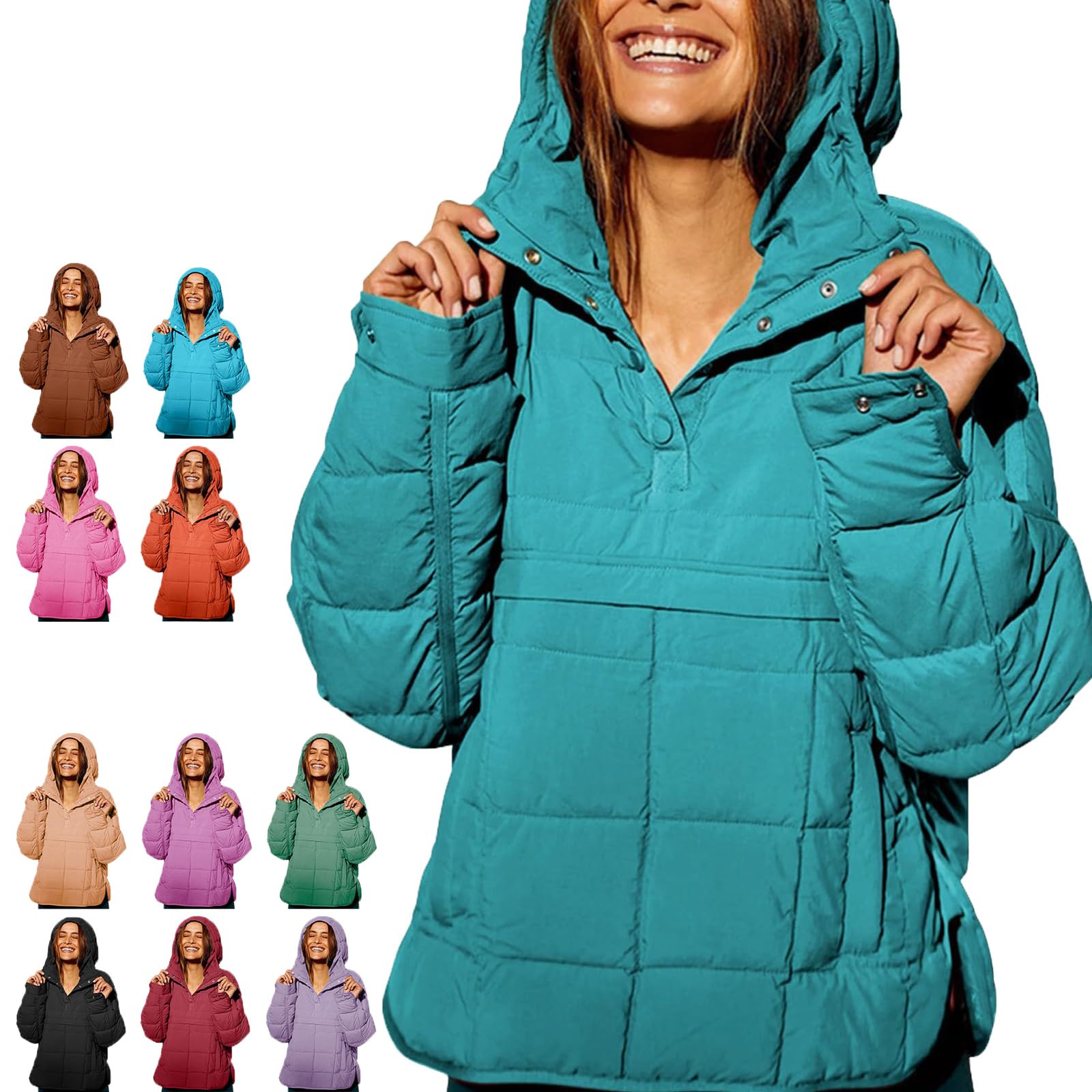 Generisch Damska kurtka oversize, pikowana, z kieszeniami, lekka, jasnoniebieski, S
