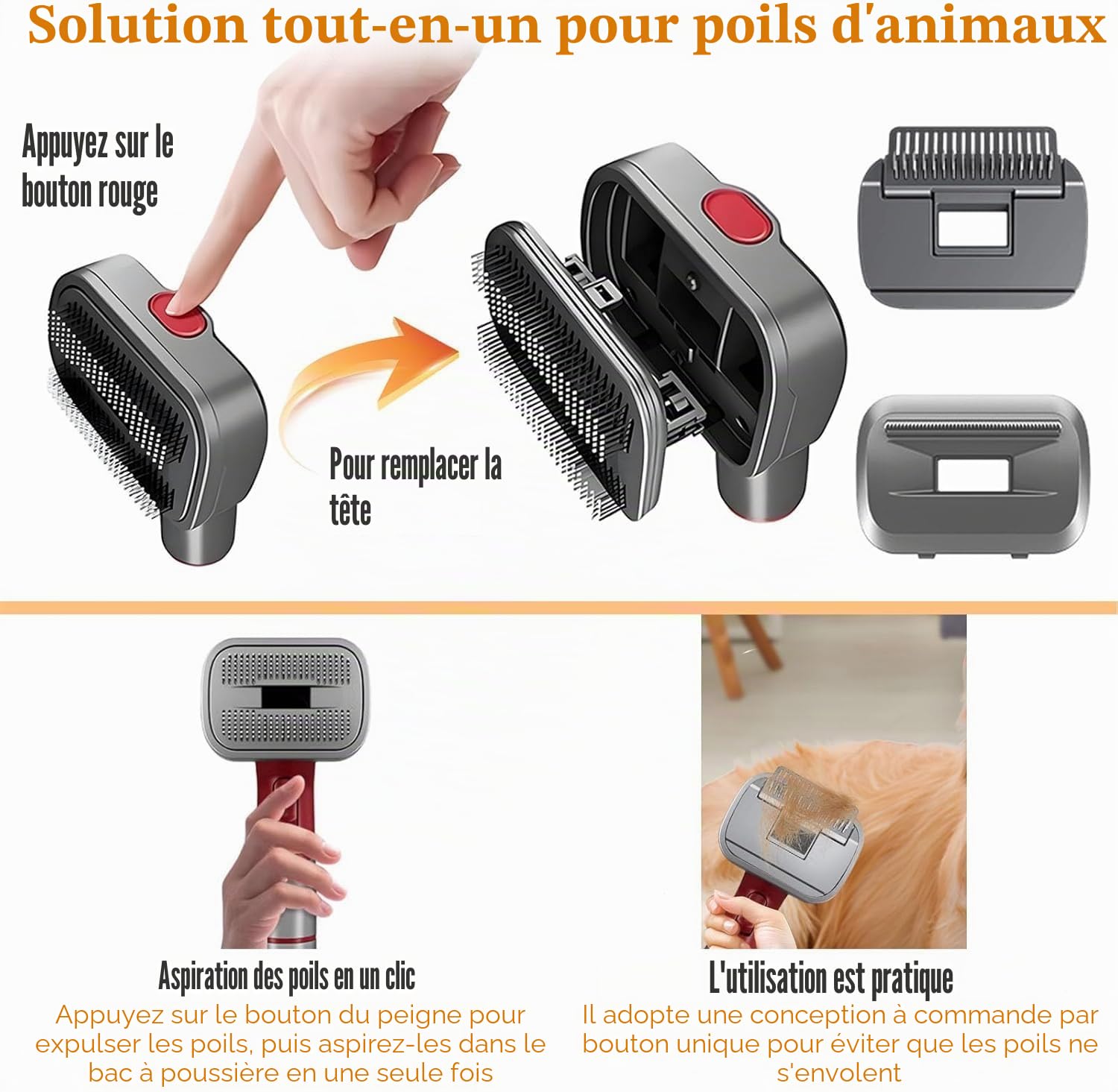 Brosse Toilettage Animaux Compatible Dyson V7 V8 V10 V11 V15 Gen5 | Toilettage 3 en 1 avec aspiration directe des poils pour un brossage propre et sans désordre