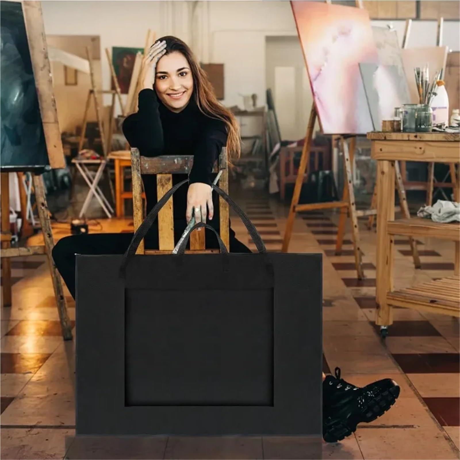 Cartella Portadisegni Borsa a tracolla in nylon, 24 "X 36" leggera e impermeabile, porta poster, cartella portadocumenti for poster artistici(Silver 1 Pack)