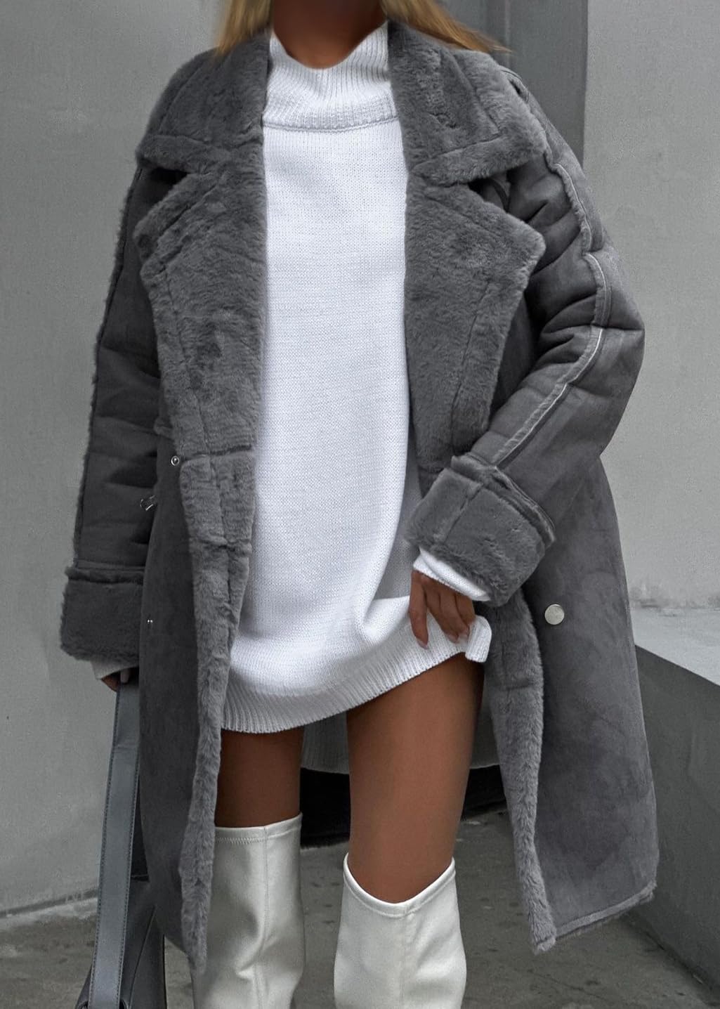 shownicer Damen Wintermantel Lang Wildleder Winterjacke Gefüttert Fleece Mantel Elegant Chic Warm Wintermantel Casual Freizeit Fleecejacke Winterparka Overcoat Winter Outdoorjacke