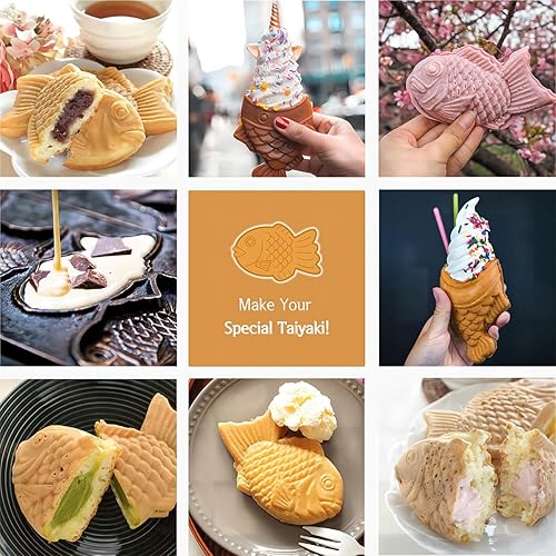 Miniatura 5 de Taiyaki - Máquina para hacer gofres de pescado, Taiyaki japonés, Molde Taiyaki antiadherente, Molde para gofres de doble cara, Cortador de galletas