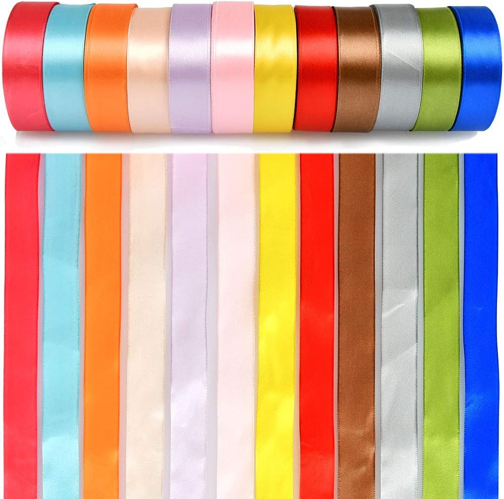 "N/A" 12 Colour 25mm Satin Ribbon Rolls Double Sided Silk Ribbon for Sewing Bows Hairbands Crafts Gift Party Wedding Decor, 300 Yards Wide Ribbon Rolls(25 Yards for Each) - Image 5