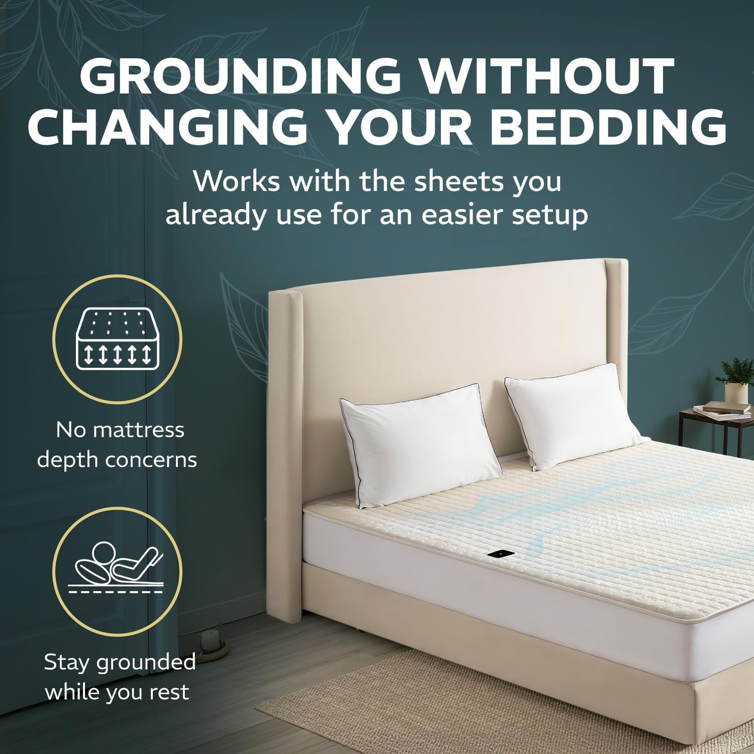 Quilted Cotton Grounding Mat for Bed with Pure Silver Fiber and Magnets, Conductive Breathable Cover for Better Sleep