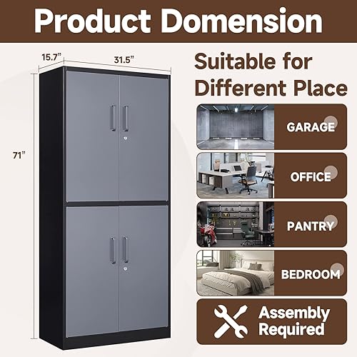 Miniatura 83 de Armario de almacenamiento de metal, gabinetes de garaje de 2 puertas, caninete de herramientas de utilidad de acero, caninetes de bloqueo corto con