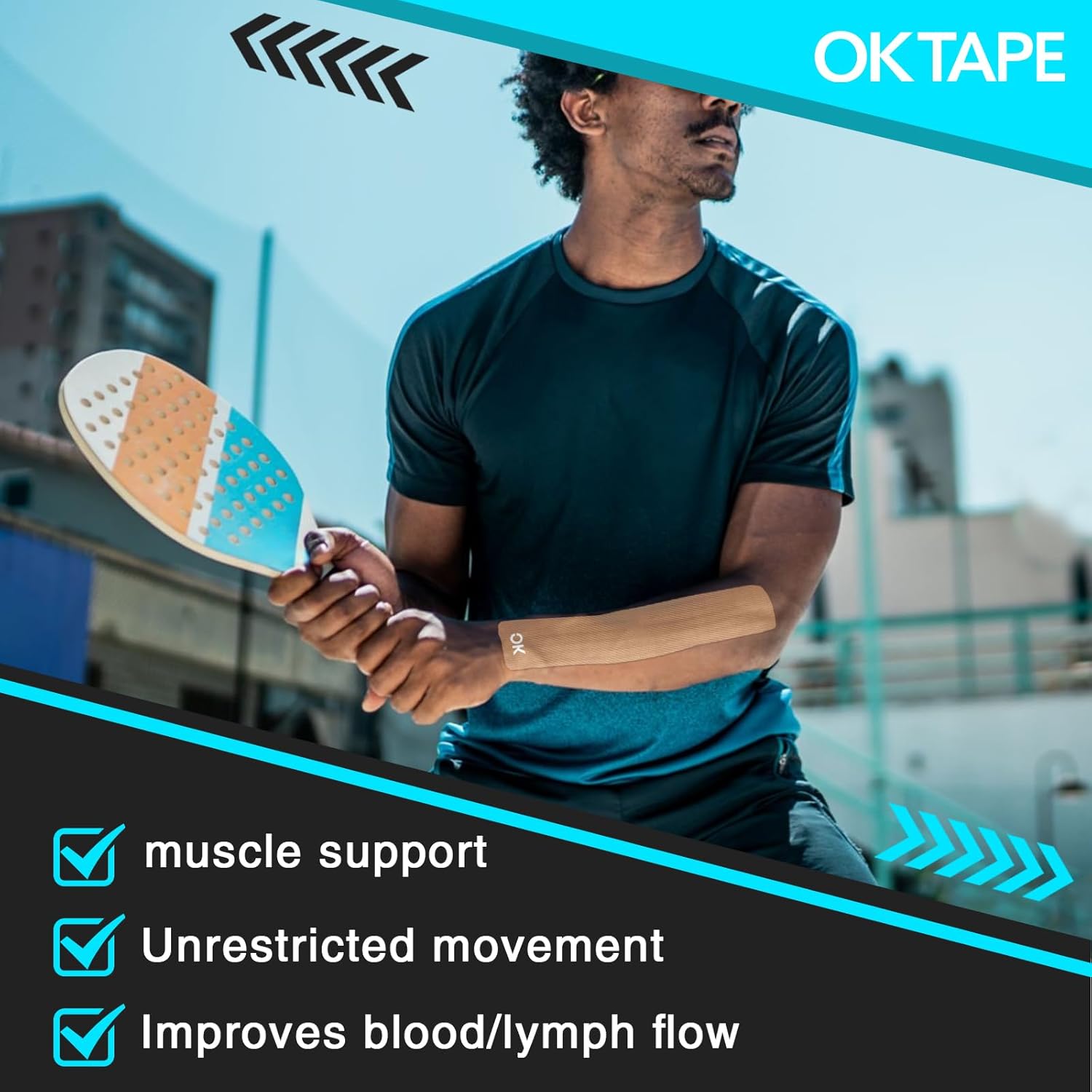 OK TAPE 4 Rolls Kinesiology Tape Precut, Cotton Elastic Athletic Tape Latex Free,20 Strips per Roll 2in x 16ft,Muscle Support,Beige