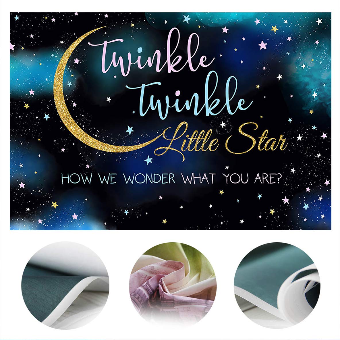 Mocsicka Twinkle Twinkle Little Star Gender Reveal Backdrop Blue Night