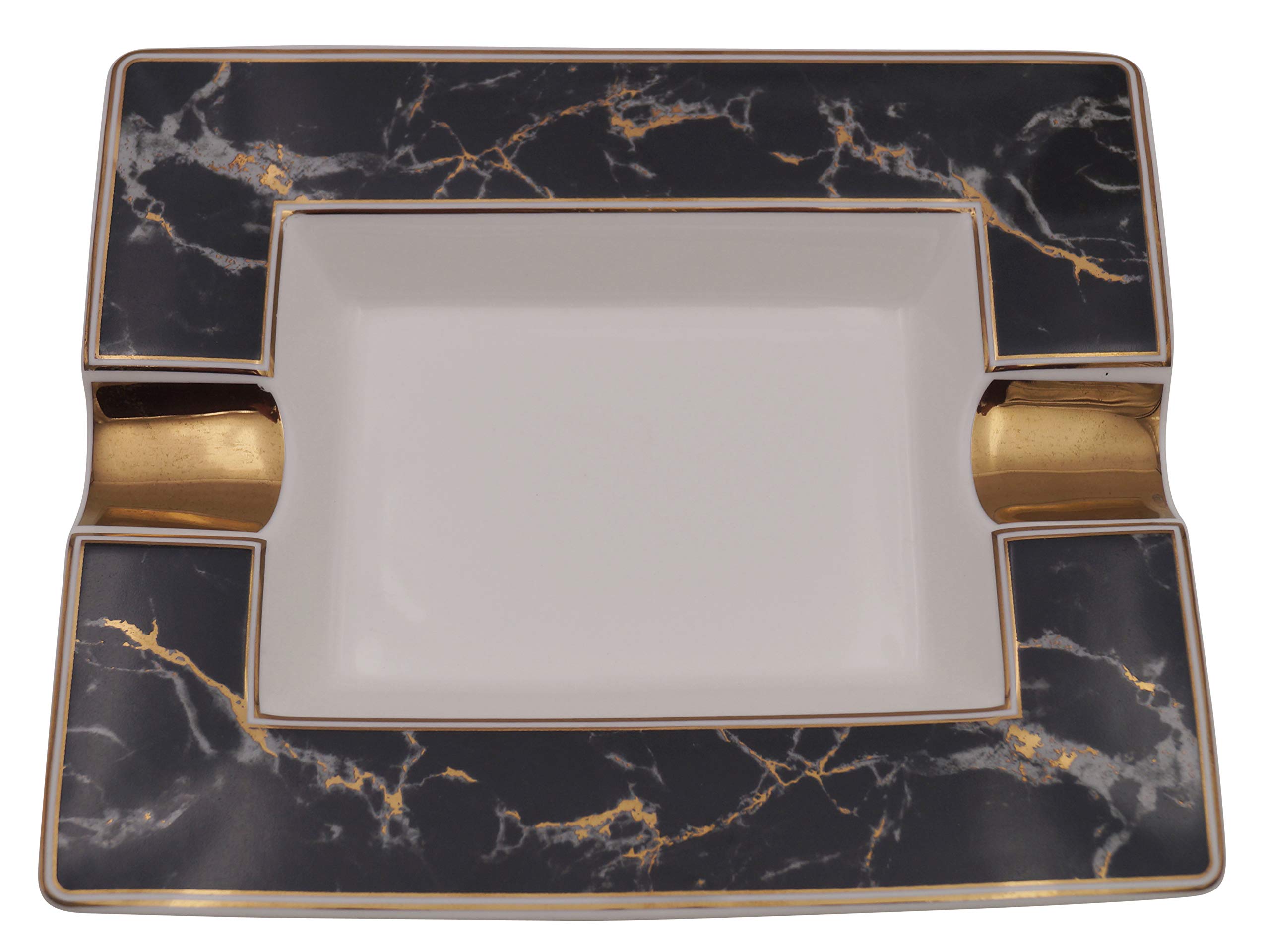 GERMANUS Cendrier pour cigares en véritable porcelaine – Marbre Noir