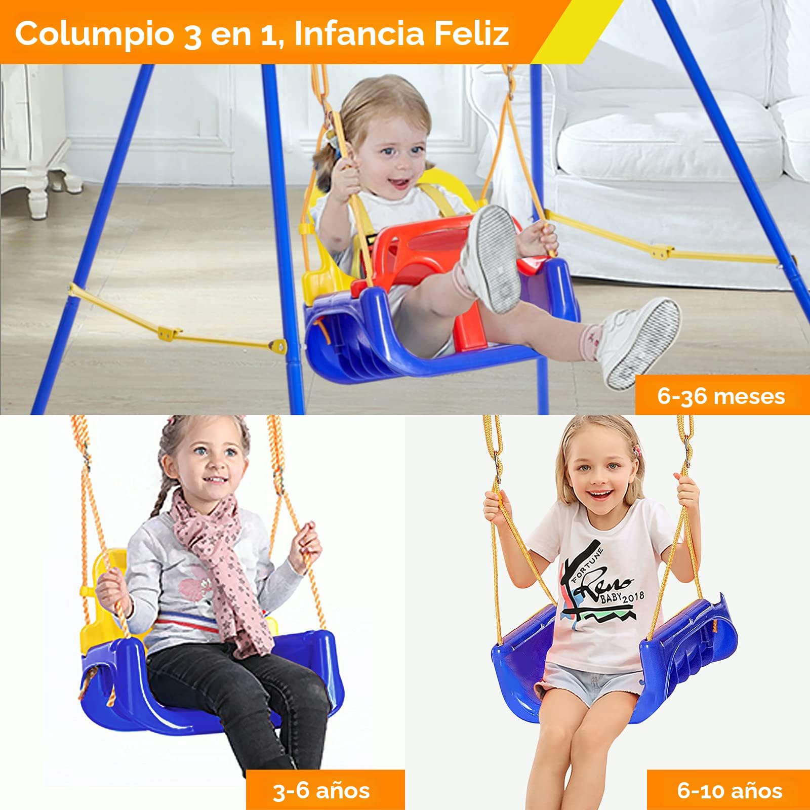 Columpio Bebé 4 En 1 MINENICE - Con Asiento Y Puente - Soporte Plegable De Metal Para Interior/Exterior - De 6 Meses A 4 Años (Blanco Columpio Bebé 4 En 1 MINENICE - Con Asiento Y Puente - Soporte Plegable De Metal Para Interior/Exterior - De 6 Meses A 4 Años (Blanco