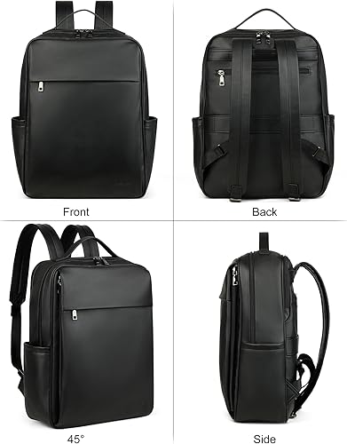 Miniatura 4 de MASINTOR Mochila para portátil de piel sintética de 15.6 pulgadas para mujer, mochila casual universitaria grande, bolsa de viaje, color negro