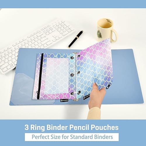 Vista 35 de Gredecor Estuche para lápices con 3 anillos, con cremallera de dinosaurio, paquete de 2 unidades, organizador transparente para la escuela