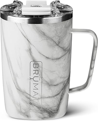 BrüMate Toddy - Taza de café aislada 100% a prueba de fugas con asa y tapa, taza de viaje de acero inoxidable, taza de café de doble pared (Carrara)
