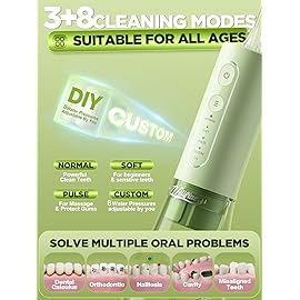 WELLFINE Water Dental Flosser Teeth Pick - 4 Modes Cordless Oral Irrigator 300ML Portable Rechargeable IPX7 Waterproof Powerful Battery Life Water Dental Piks for Cleaning for Home Travel (Green)