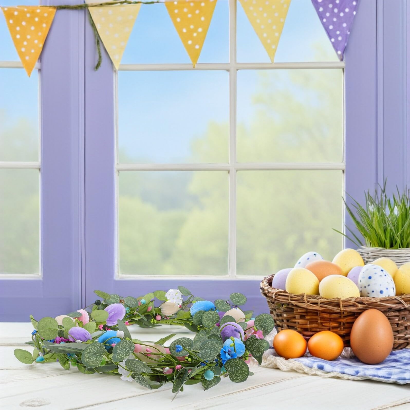 Mikikit Ghirlanda Di Uova Pastello Ghirlanda Per Esterni Decorazioni Pasquali In Stile Fattoria Ghirlande Per Porte D'Ingresso Decorazioni Pasquali Per