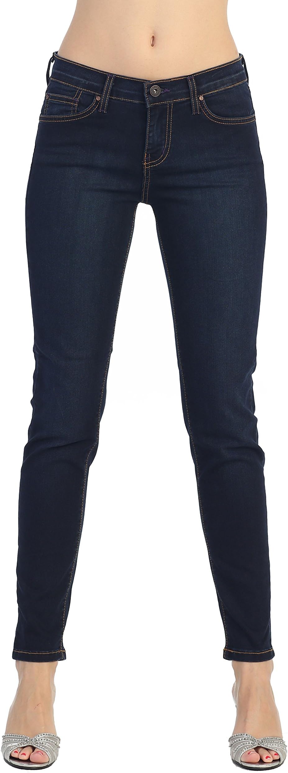 Angry Rabbit Women's Ankle Basic Skinny Premium Denim Jeans (25" W, Dark Indigo)