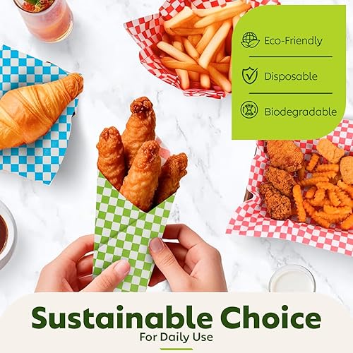 Miniatura 4 de Culiware - Hojas de papel Deli, 12 x 12 pulgadas, 1000 unidades, hoja de cera a cuadros clásica, forros de canasta de alimentos precortados, papel