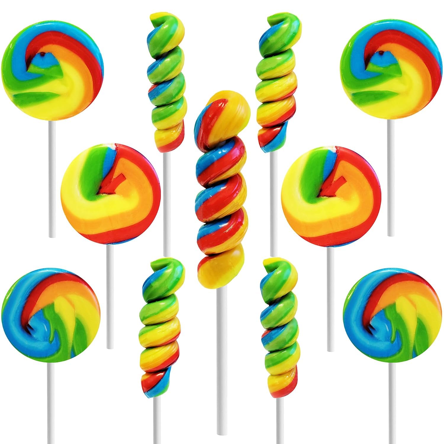 Rainbow Twists and Swirls Lollipop Mix, Mixed Fruit Flavor, Individually Wrapped, 2" and 3" Inch Suckers (192-Pack)