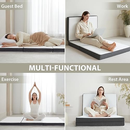 Miniatura 2 de Colchón plegable de espuma viscoelástica de tres pliegues, colchón plegable de 3 pulgadas para el sueño de los huéspedes. Tapete plegable portátil