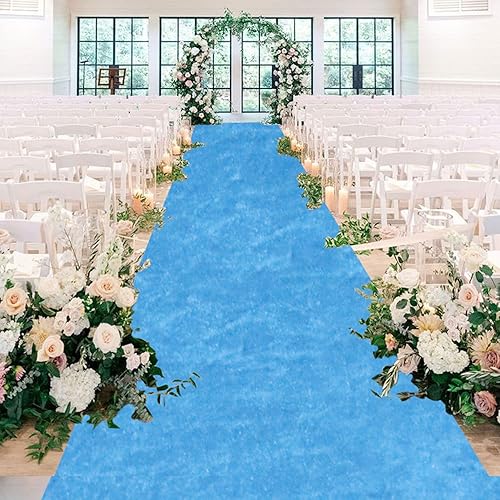 Miniatura 3 de Camino de pasillo para bodas, pasillo de terciopelo azul claro con cinta de alfombra, 2 x 15 pies, camino de boda, pasillo interior y exterior,