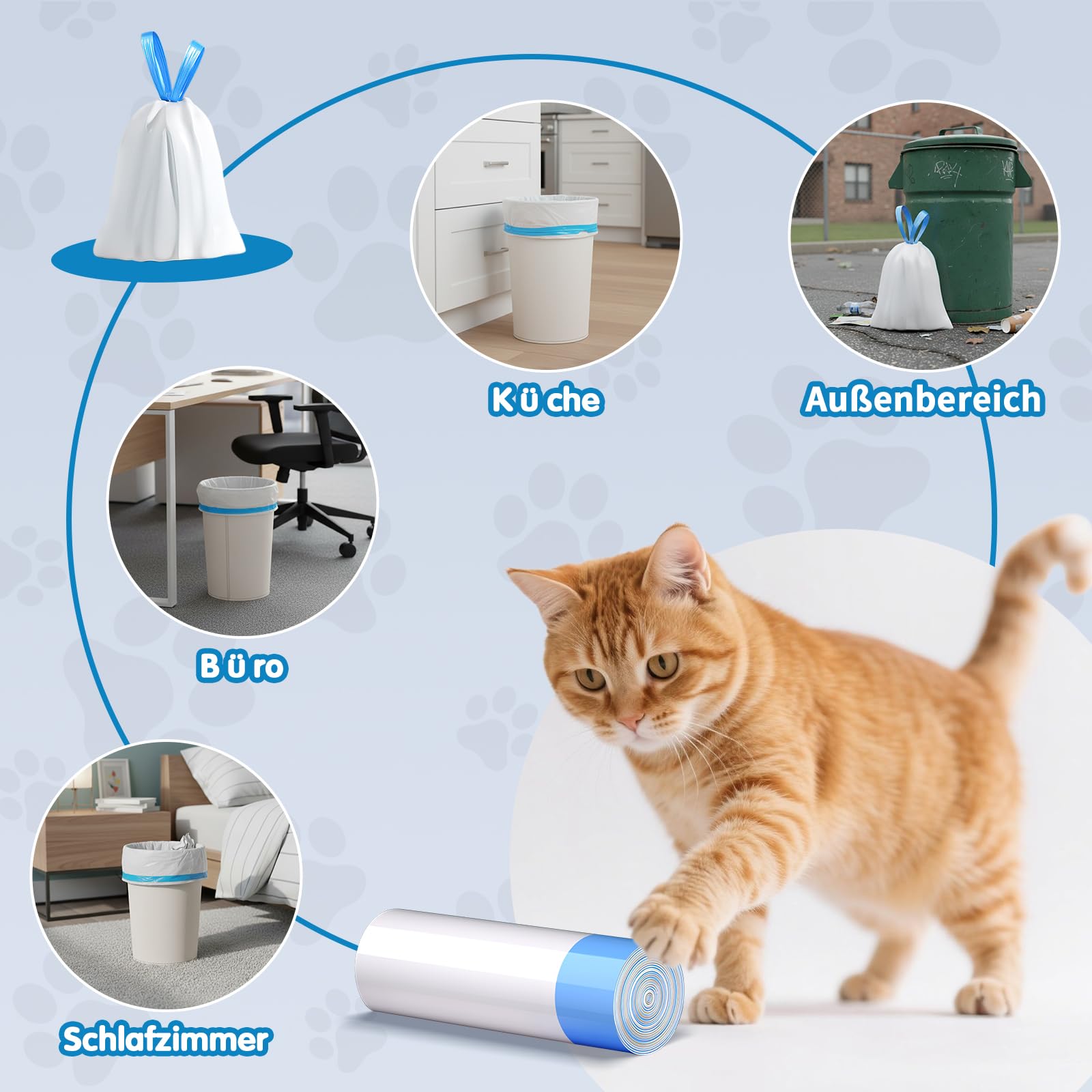 5 bolsas XXXL para excrementos de gato con cintas de tracción, bolsa para arena para gatos, bolsa higiénica autolimpiable para cambiar fácilmente la arena para gatos, 640 x 340 mm