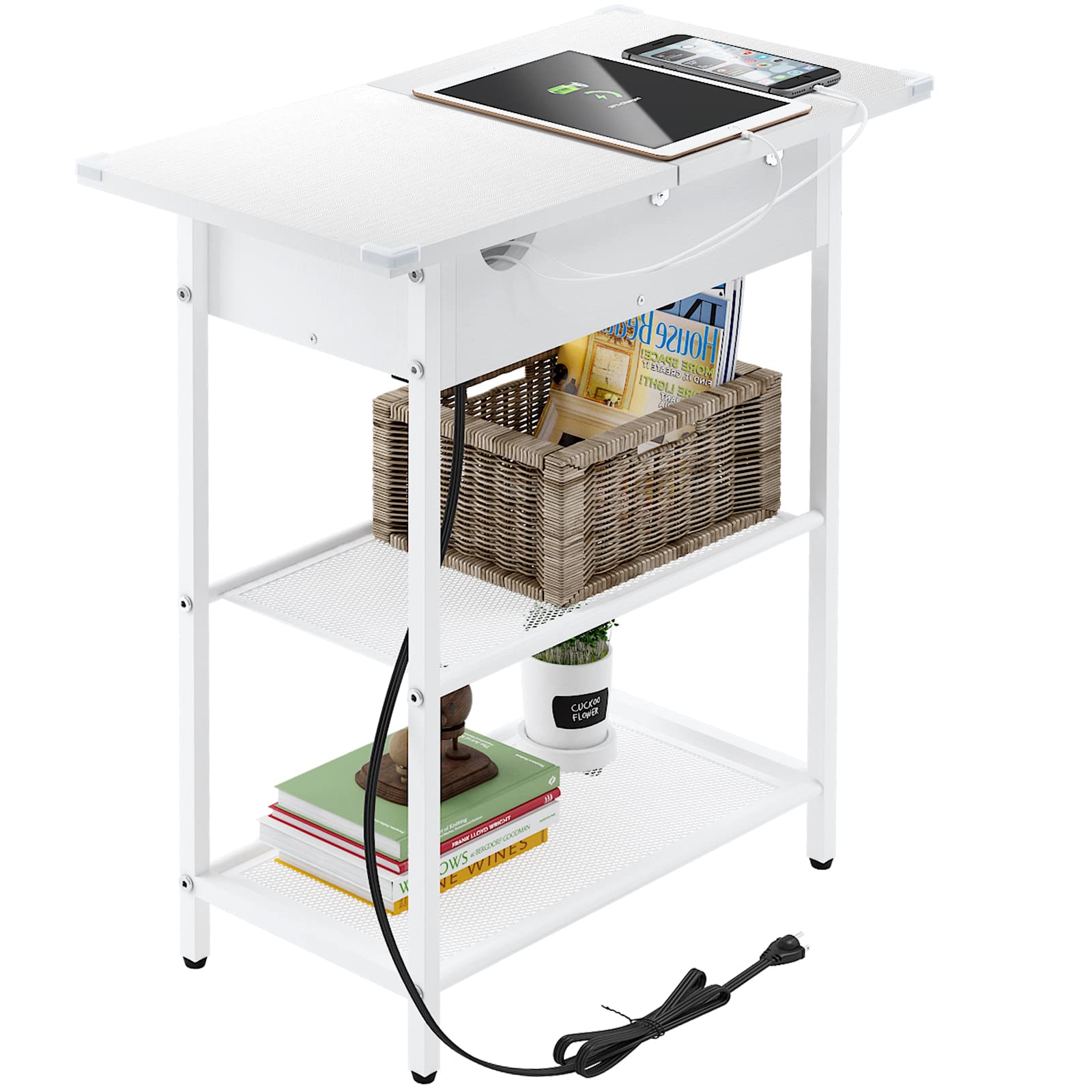 SAUCE ZHAN Sofa Side Table with USB Ports and Outlets, Narrow End Table