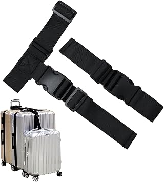 2 Pack Luggage Connector Straps for Suitcases 1.5"W Adjustable T-Type Add A Bag Luggage Straps Heavy Duty Suitcase Bag Attach Clip Link for 3 Suitcase Belts Tie Together Travel Baggage Attachment Acce