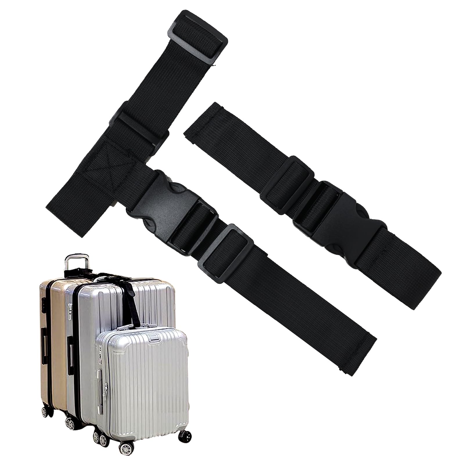 Lot De 2 Sangles De Valise - Sangle T Et Horizontale Pour Connecter Deux Bagages - Noir, Boucle Rapide
