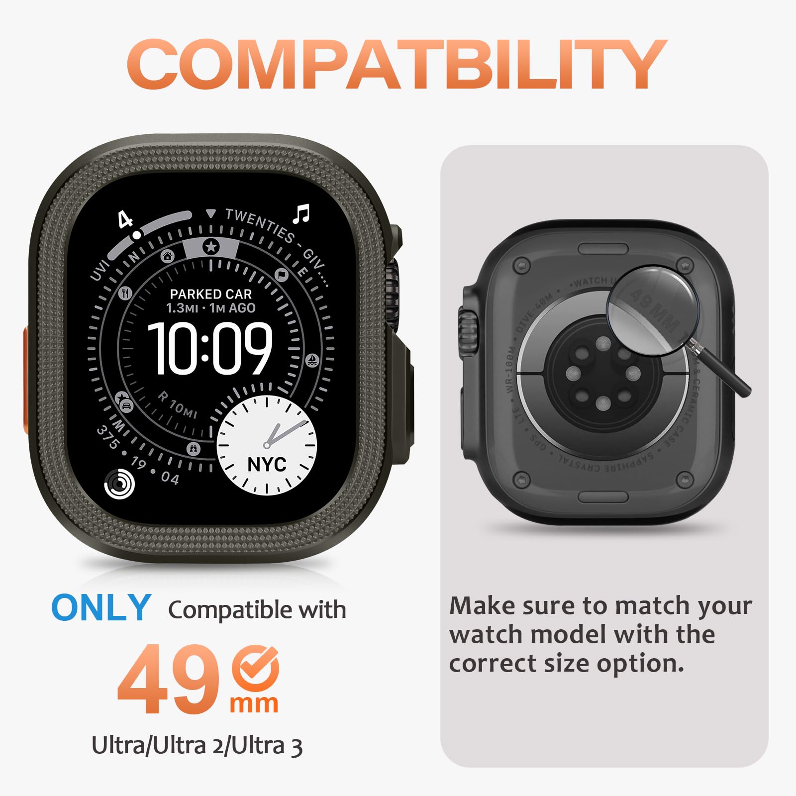 Amizee 2 en 1 Coque Compatible avec Apple Watch Ultra 3/2/1 49mm avec la Couverture Arrière, Rugged Résistant aux Chocs Bumper Résistant Protecteur Coque pour iWatch 49mm, Graphite