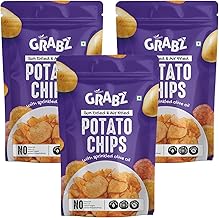 GRABZ Healthy Potato Chips without Garlic | Ancient Solar Dehydration, Air-Cooked, Low Cholesterol | Natural Immunity Booster, Olive Oil | 20g Each (Pack of 3)