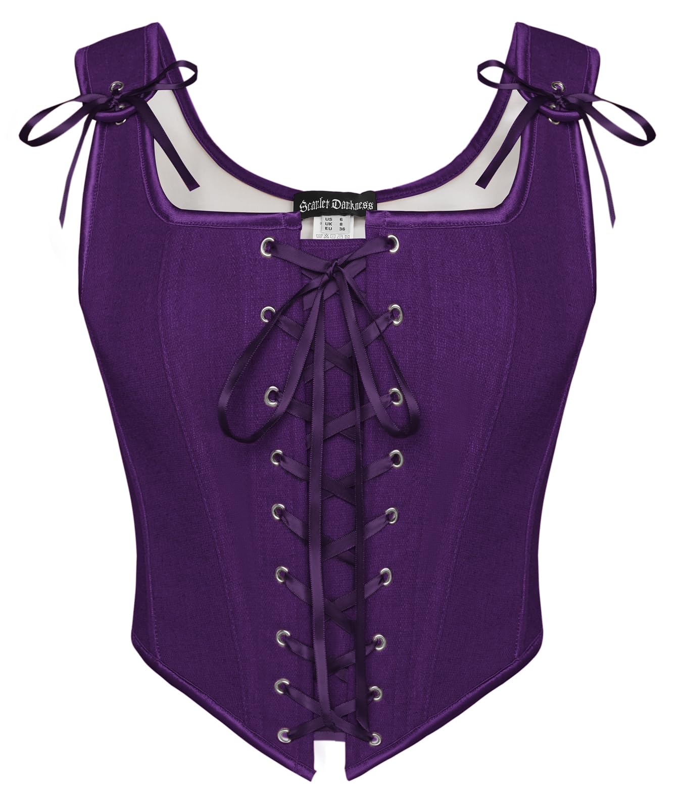 SCARLET DARKNESS Renaissancekorset voor dames, vetersluiting, onderbuste korset, top, vintage, middeleeuwse bustier, Zwart, 38
