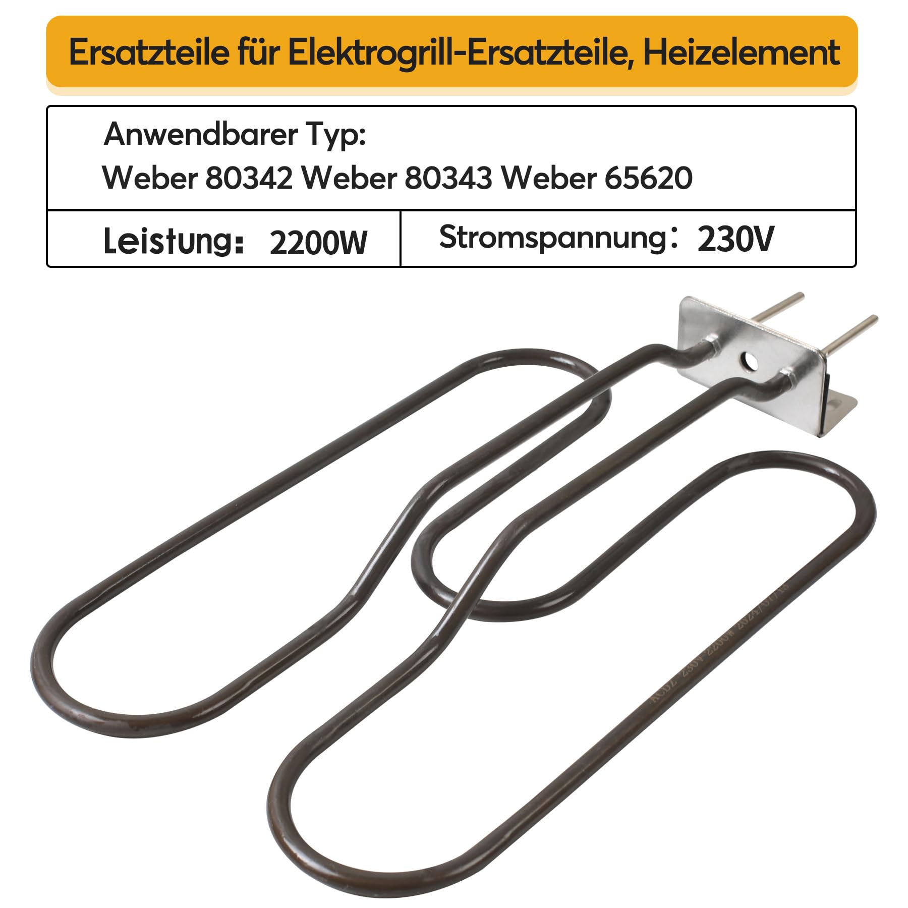 Elementi riscaldanti 66631 80342 80343 65620 per barbecue elettrico Weber, elemento riscaldante compatibile con Weber Q140, Q1400, in acciaio inox, spirale riscaldante 230 V, 2200 W